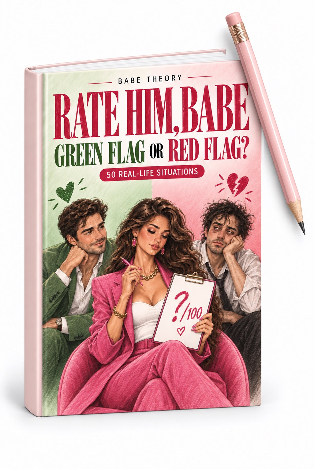 Rate Him, Babe printable workbook with a pink pencil